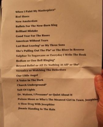 Eindhoven setlist first page